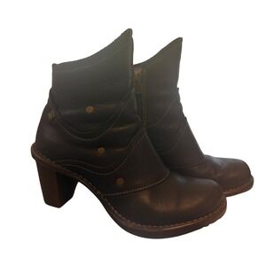 El Naturalista 504 Dark Brown Leather Ankle Boots Studded Block Heel Spain 36